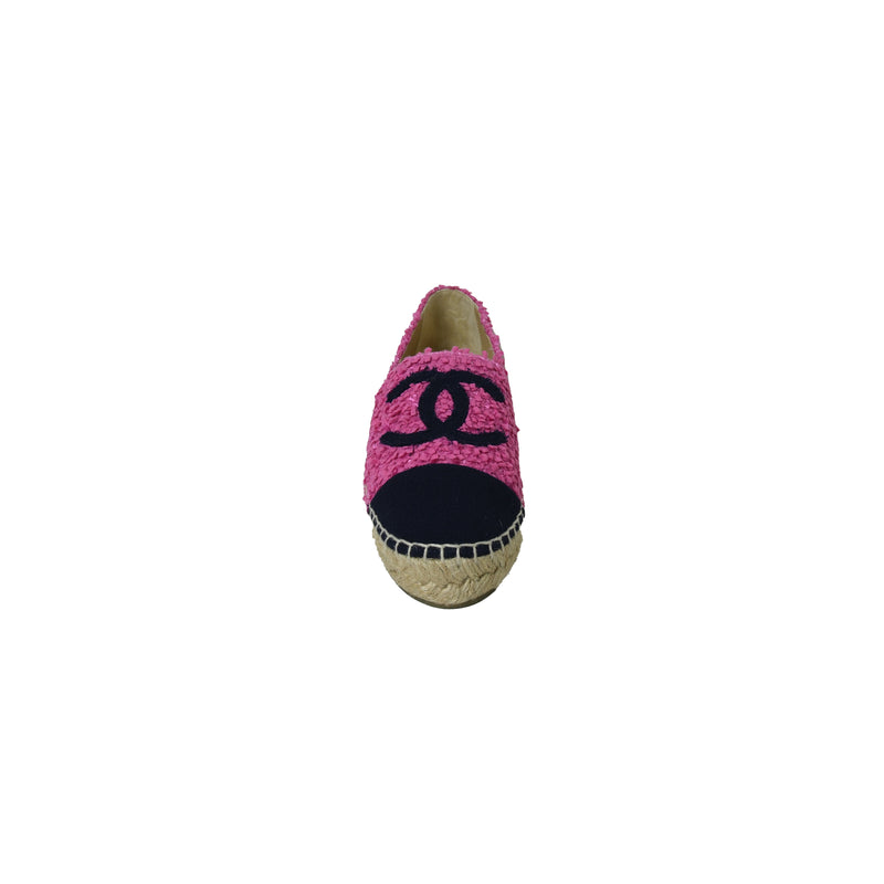 Chanel Tweed Espadrilles Dark Pink Navy - NOBLEMARS