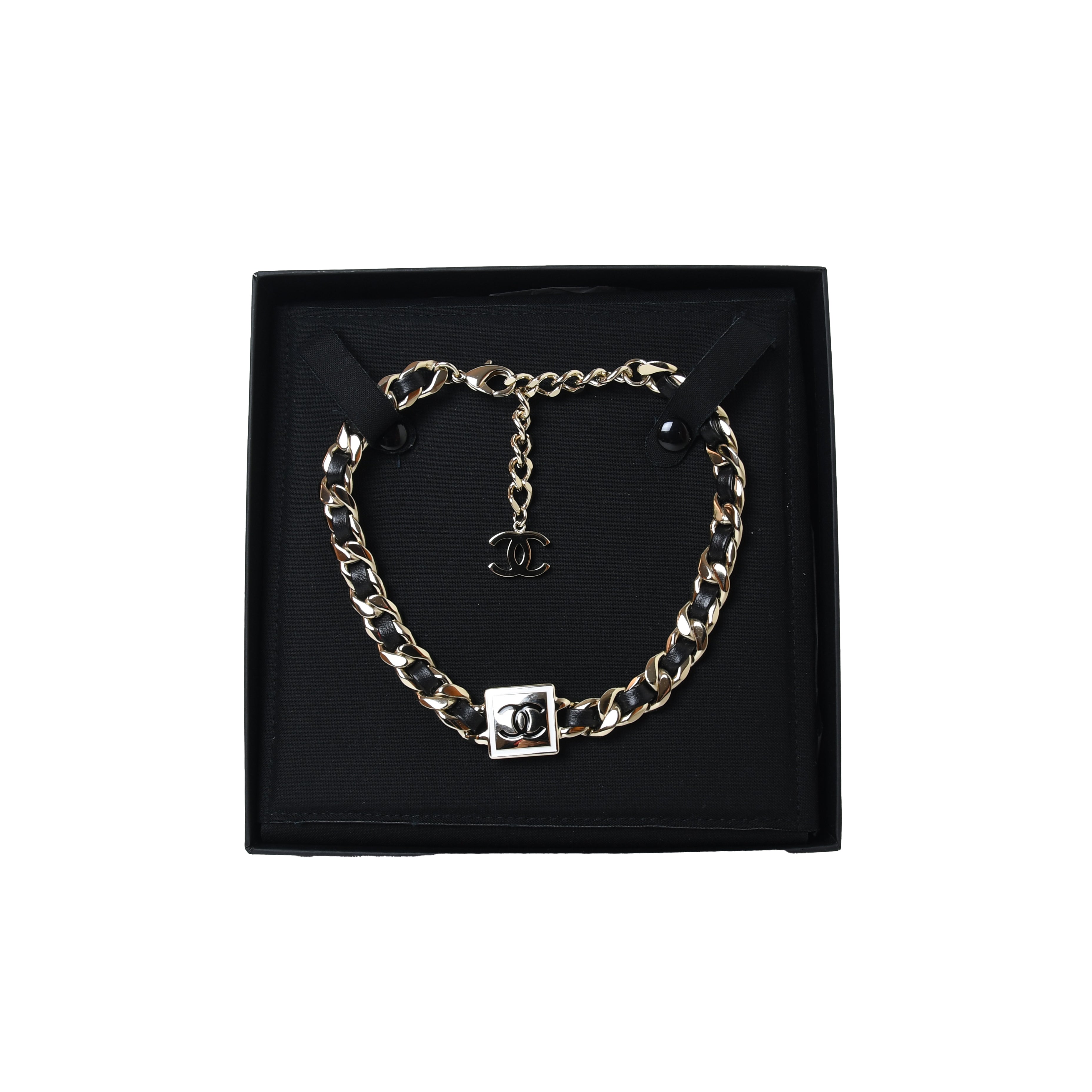 CHANEL 5 Silver CC Crystal Gold Chain Choker Necklace