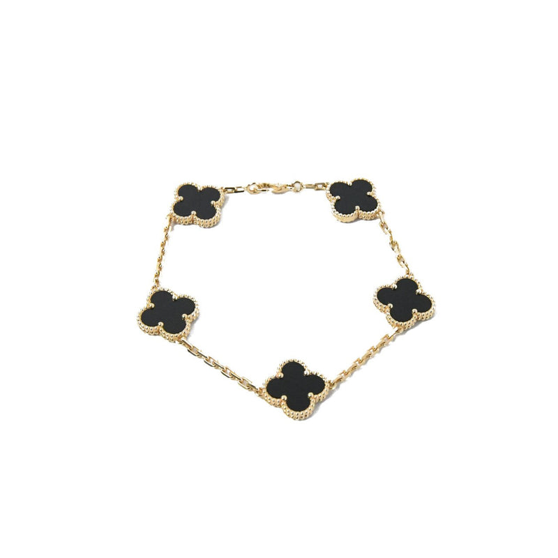 Van Cleef & Arpels Vintage Alhambra Bracelet 5 Motifs Onyx Yellow Gold - NOBLEMARS