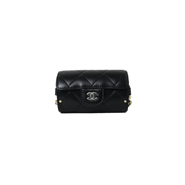 Chanel Lambskin Quilted Box Of Secrets Card Holder With Chain Black - NOBLEMARS