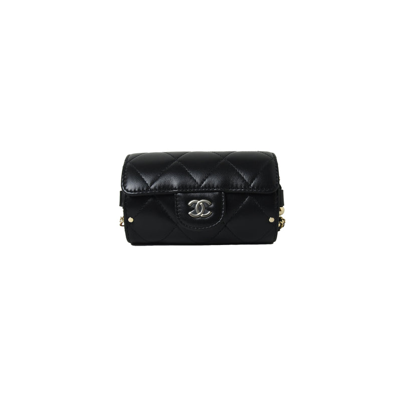 Chanel Lambskin Quilted Box of Secrets Card Holder with Chain Black