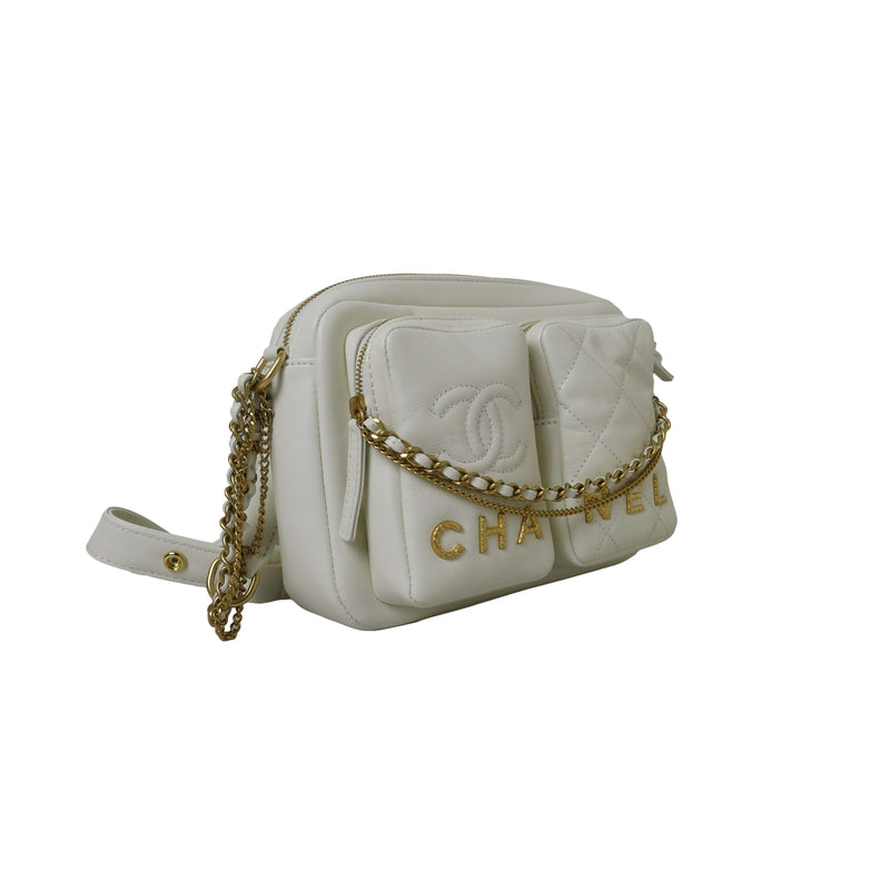 Chanel Quilted Small Camera Bag White - NOBLEMARS