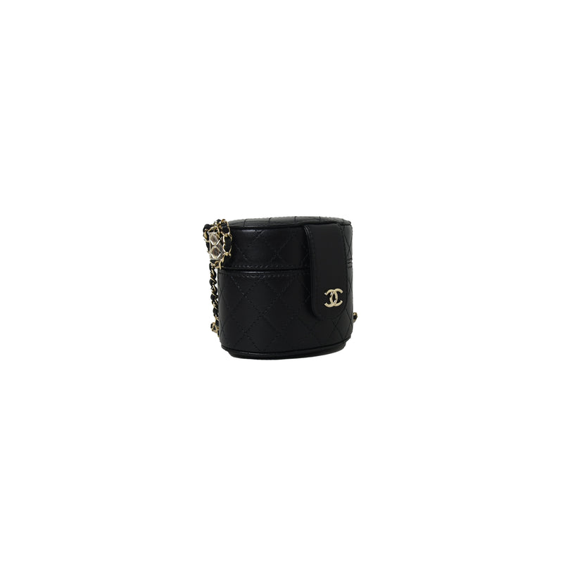 Chanel Round Vanity Case With Handle With Chain Black - NOBLEMARS