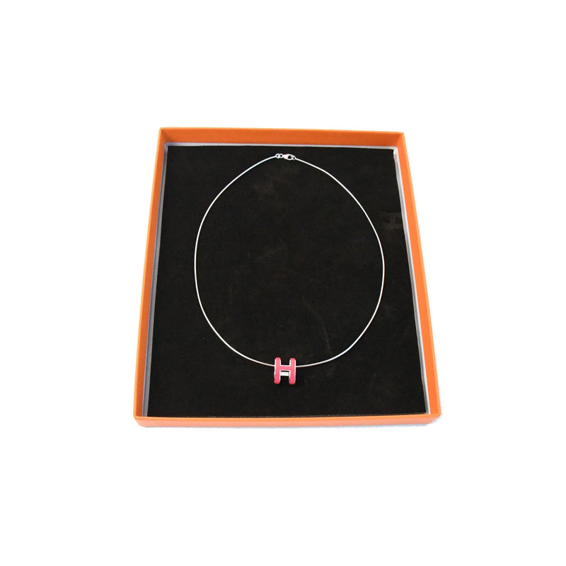 Hermes Pop H Pendant Necklace Silver HW Pink - NOBLEMARS