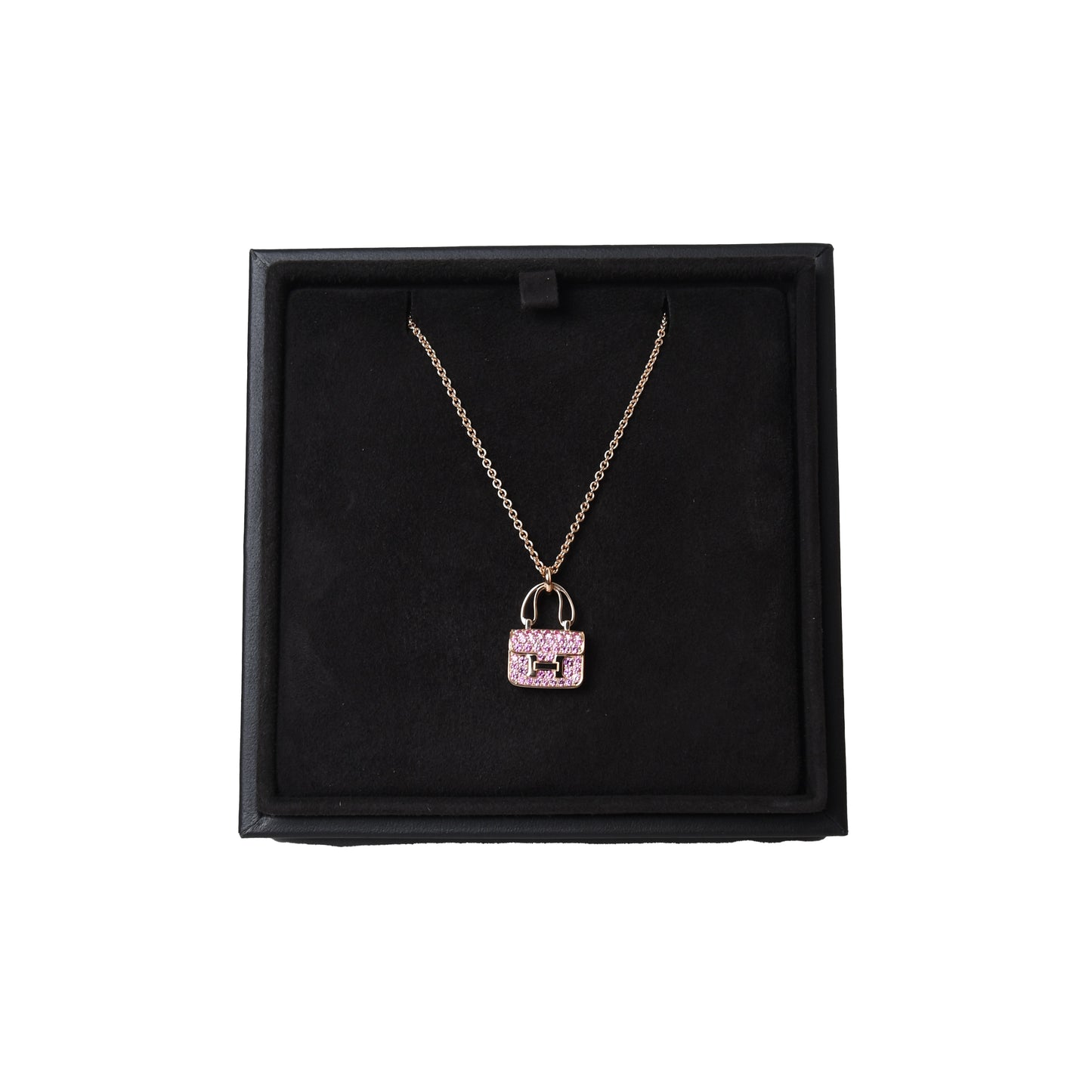 Hermes 18K Rose Gold Pink Sapphire Constance Pendant Necklace - NOBLEMARS