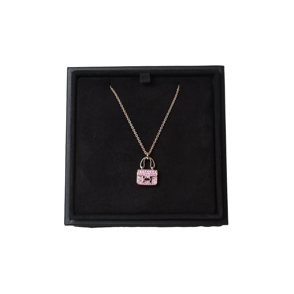 Hermes 18K Rose Gold Pink Sapphire Constance Pendant Necklace - NOBLEMARS
