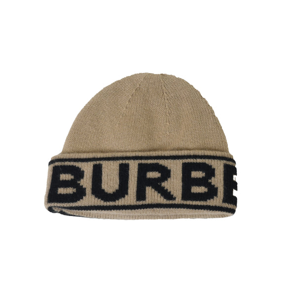 Burberry Logo Intarsia Rolled Hem Beanie Brown - NOBLEMARS