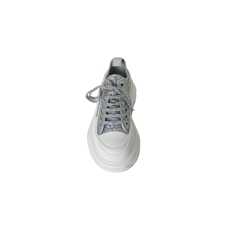 Alexander Mcqueen Tread Sneakers White Crystal Glitter Silver - NOBLEMARS