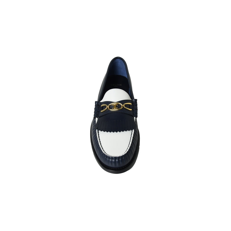Celine Luco Polished Maillons Triomphe Mocassins Navy White - NOBLEMARS