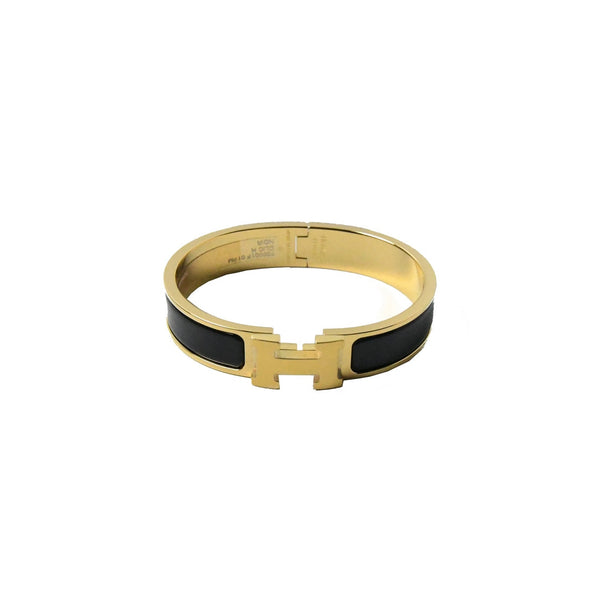 Hermes H Logo Bracelet Gold Black - NOBLEMARS