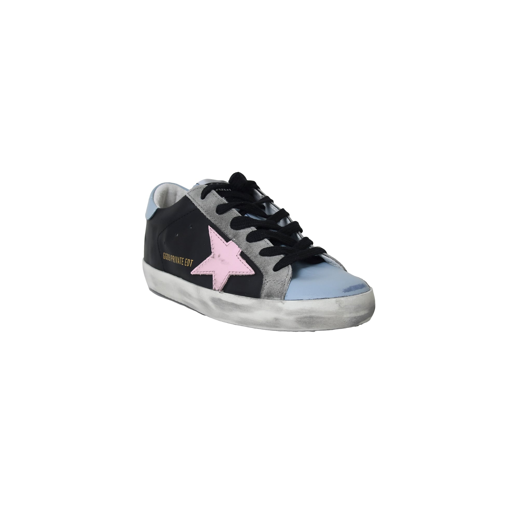 Golden Goose Super Star Classic With List Black Light Blue Pink - NOBLEMARS