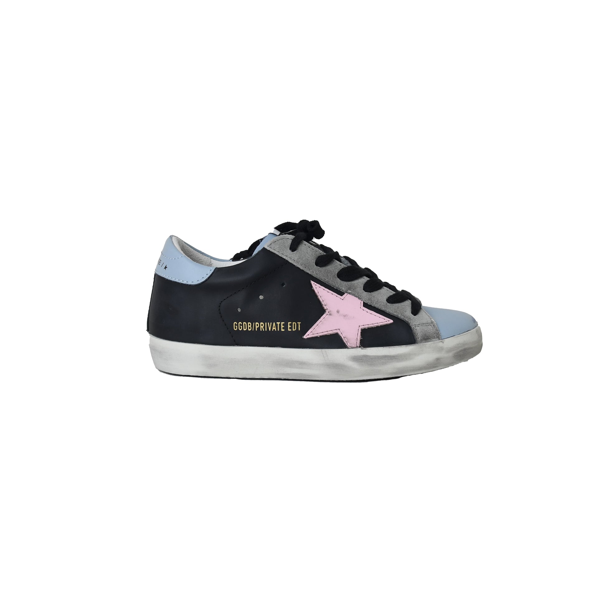 Golden Goose Super Star Classic With List Black Light Blue Pink - NOBLEMARS