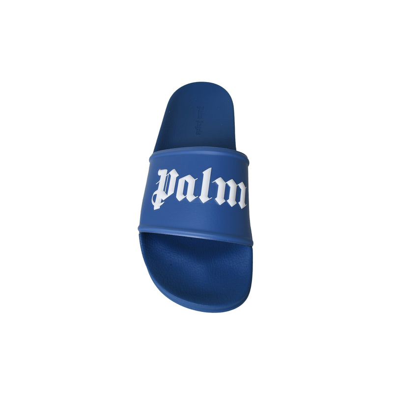 Palm Angels Logo Pool Rubber Slide Blue - NOBLEMARS