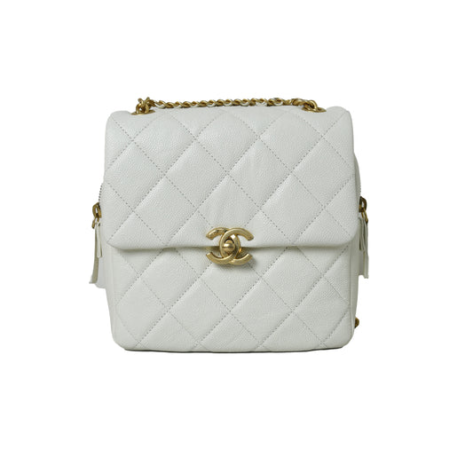 Chanel Ado Grained Calfskin Backpack White Gold