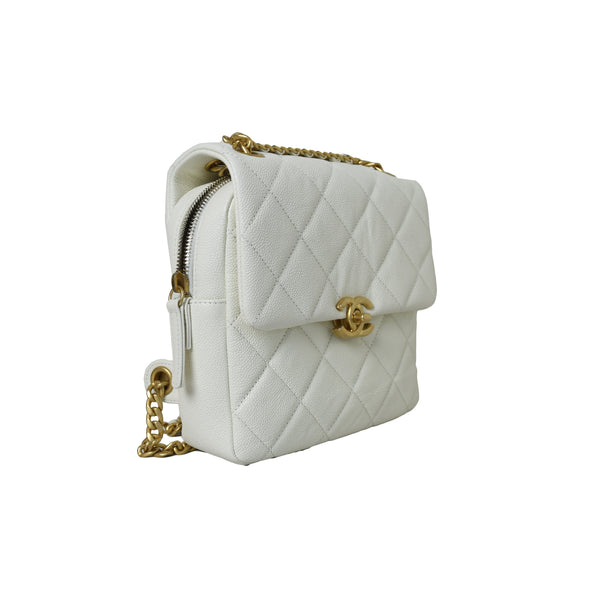 Chanel Ado Grained Calfskin Backpack White Gold