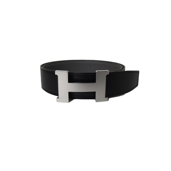 Hermes H Belt Buckle & Reversible Leather 90cm Black Grey