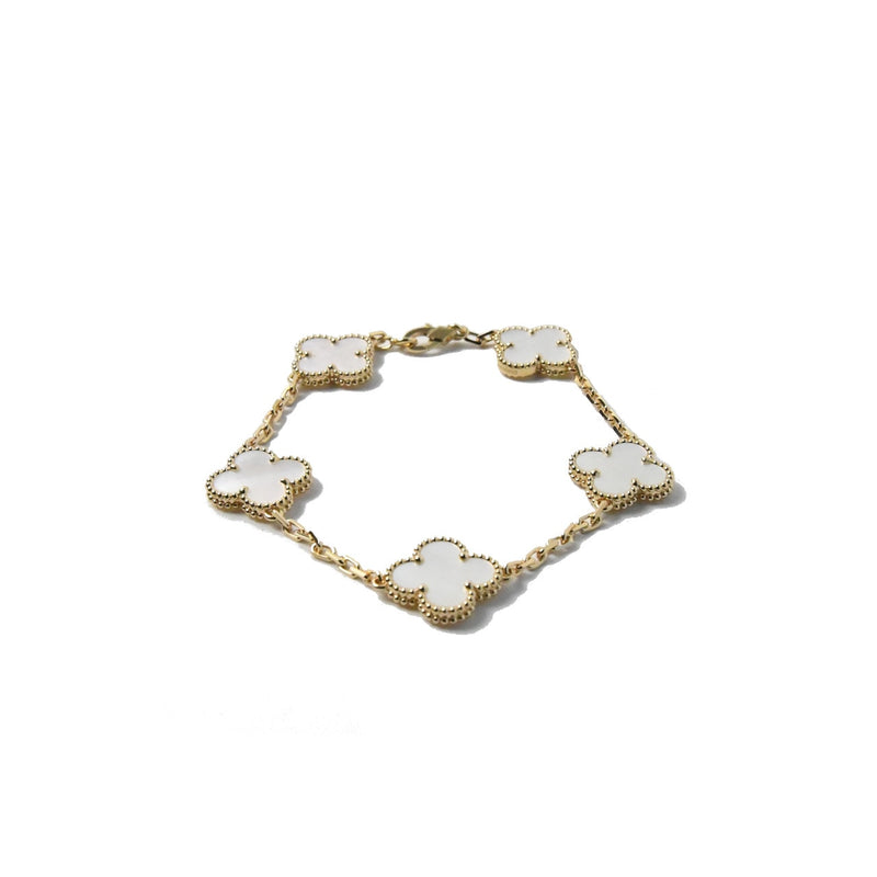 Van Cleef & Arpels Vintage Alhambra Bracelet 5 Motifs Yellow Gold White - NOBLEMARS