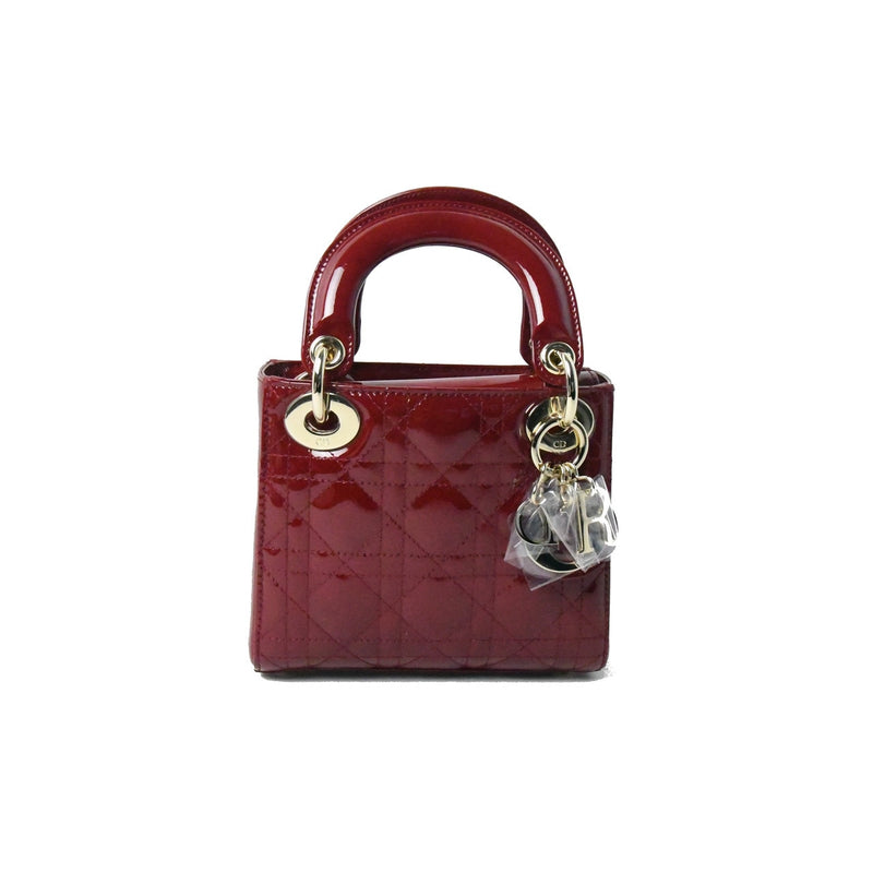 Dior Mini LadyDior Cannage Calfskin Cherry Red - NOBLEMARS