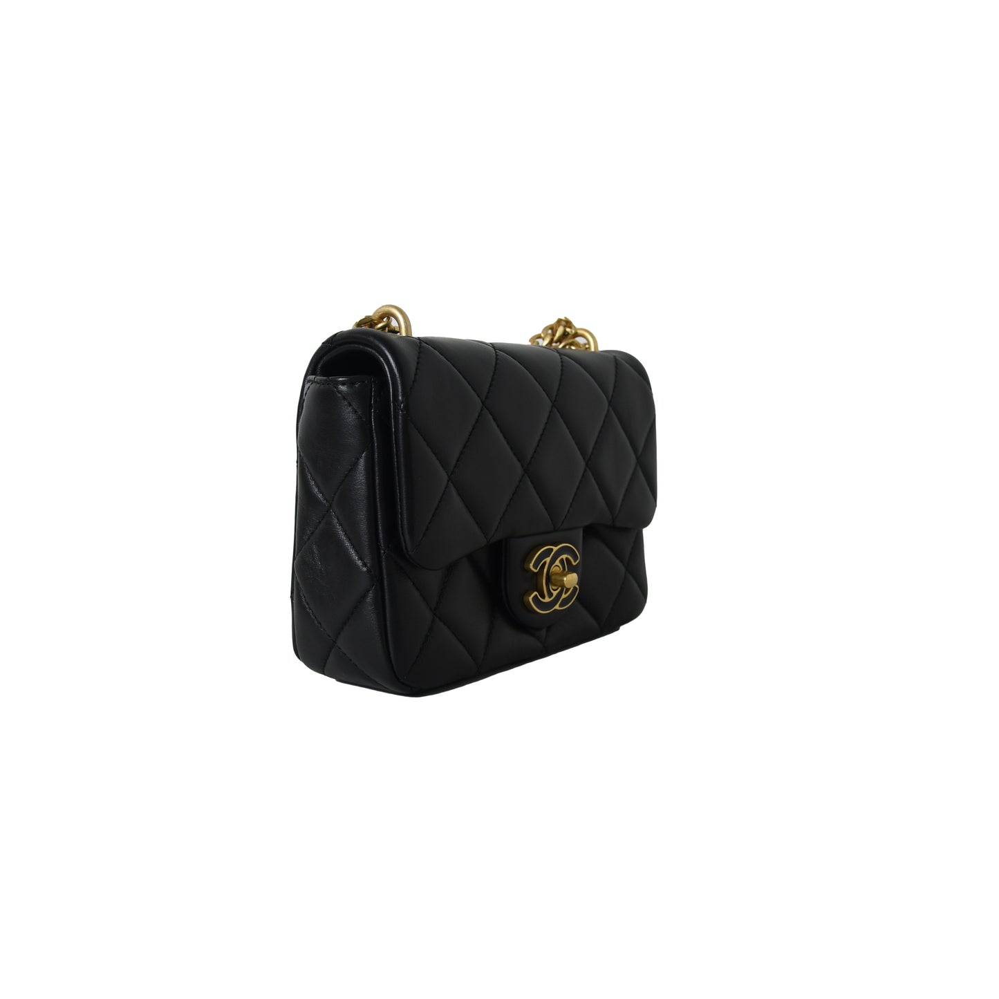 Chanel Enamel Quilted Pending CC Mini Square Lambskin Flap Bag Black Gold