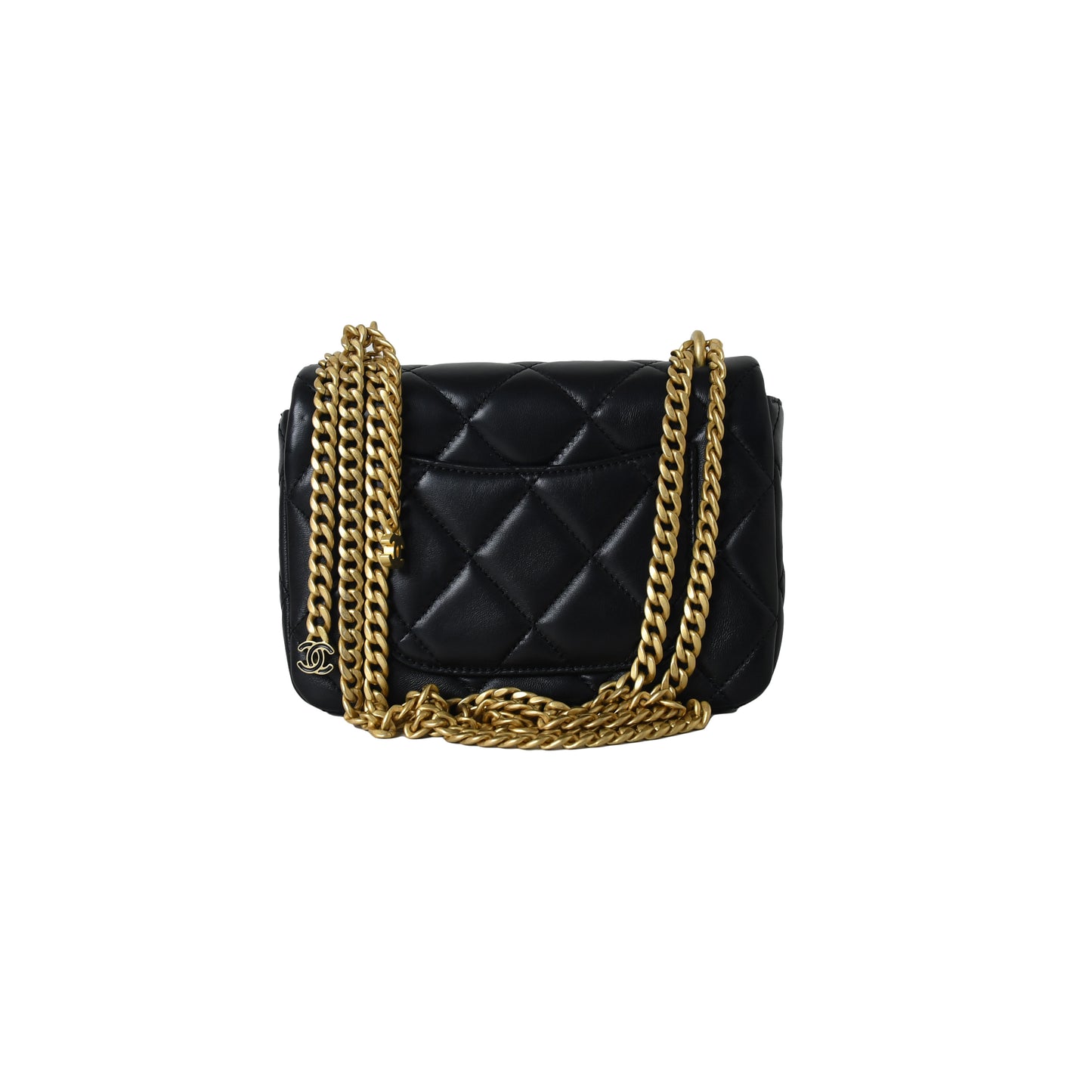 Chanel Enamel Quilted Pending CC Mini Square Lambskin Flap Bag Black Gold