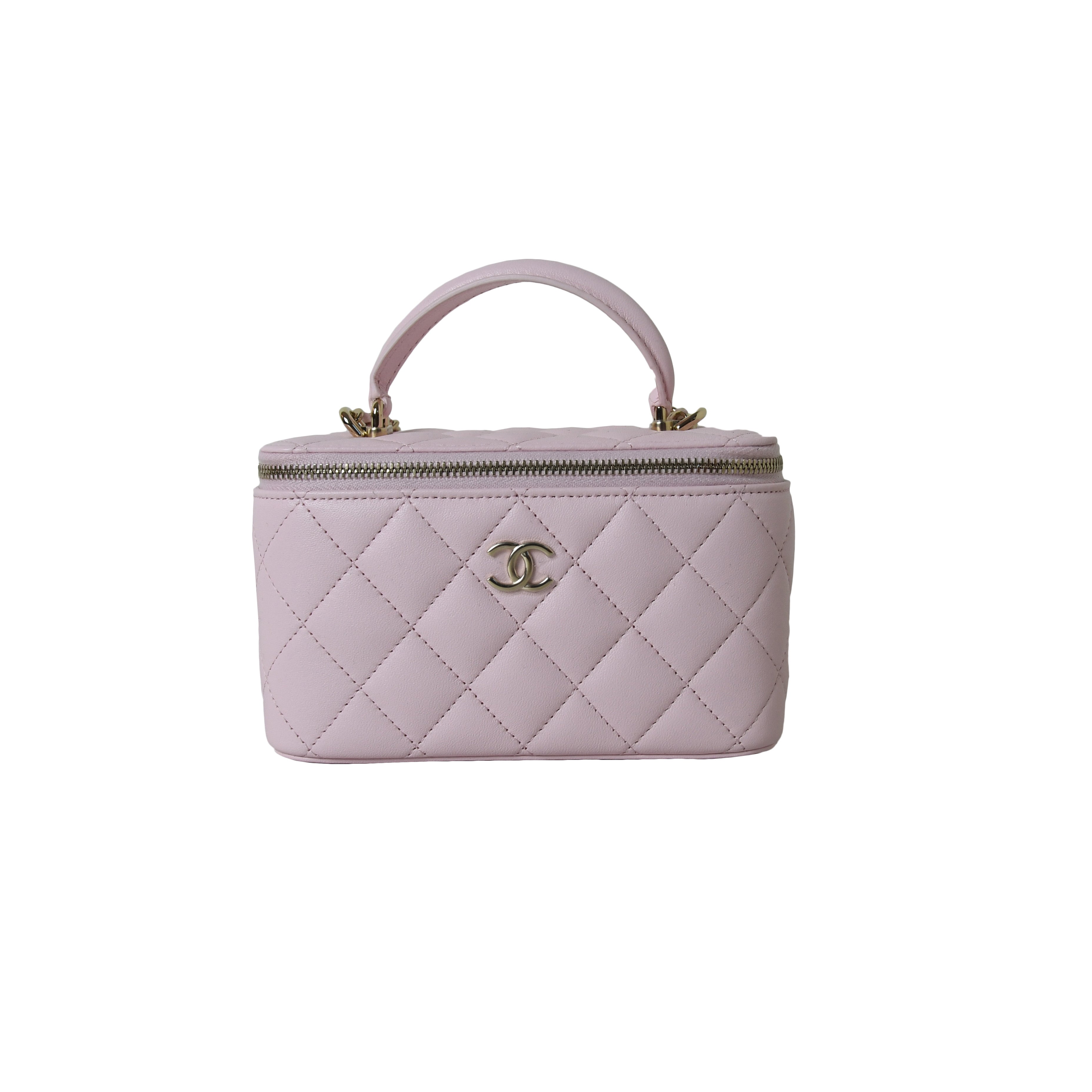 Chanel Quilted Small Top Handle Vanity Case with Chain Pink Gold Default Title