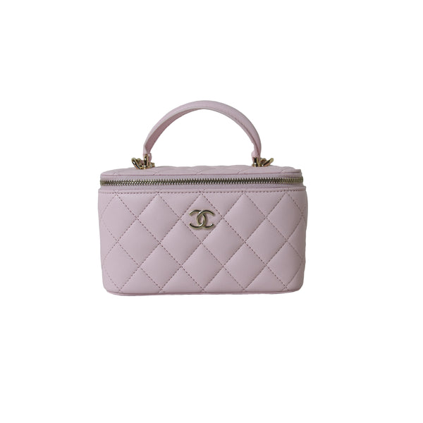 CHANEL Caviar Quilted Mini Top Handle Vanity With Chain White 706165