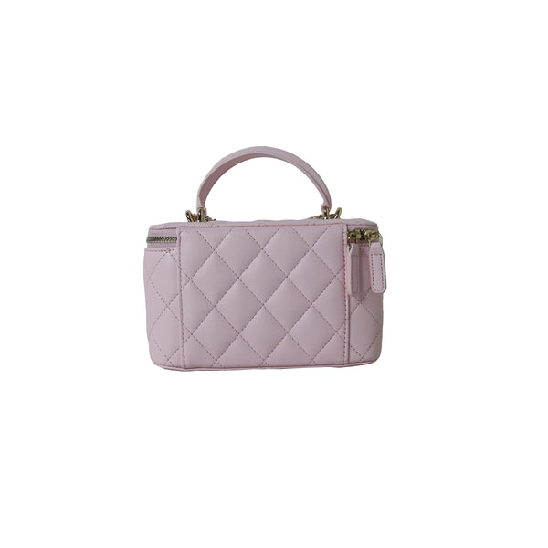Chanel Quilted Small Top Handle Vanity Case With Chain Pink Gold