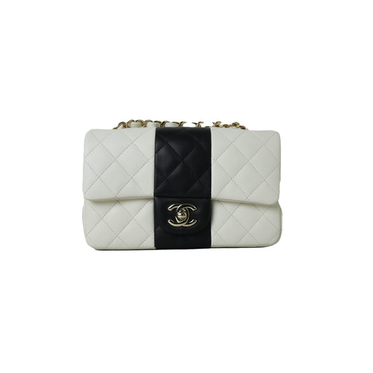 Chanel Mini Flap Lambskin Bag White Black Stripe