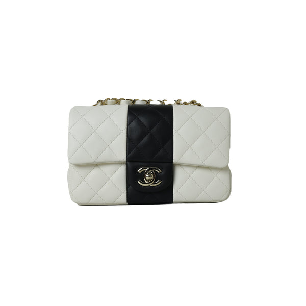 Chanel Mini Flap Lambskin Bag White Black Stripe - NOBLEMARS