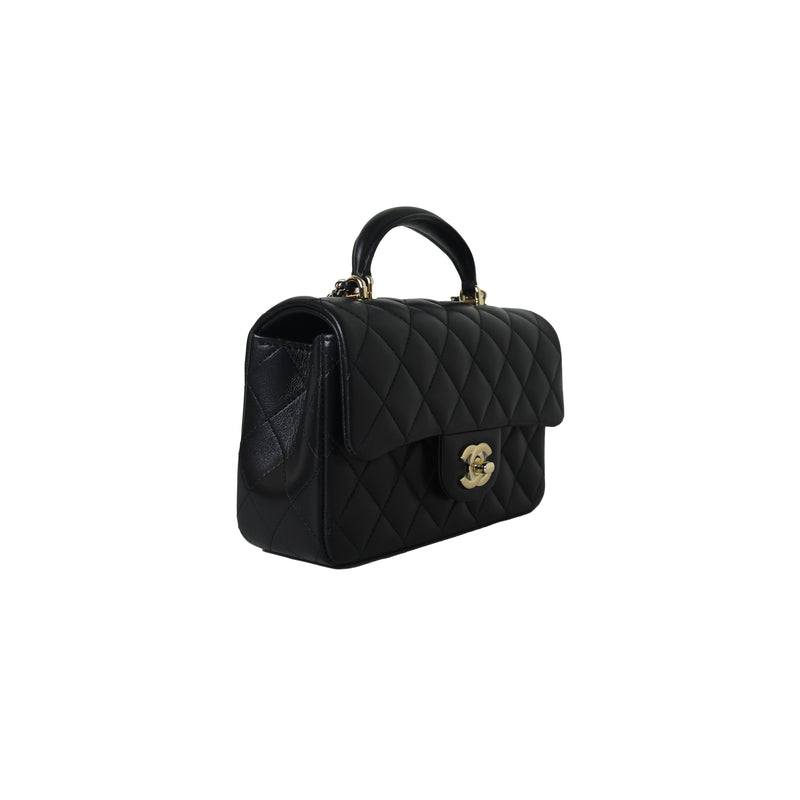 Chanel Quilted Mini Flap with Handle Lambskin Black Gold