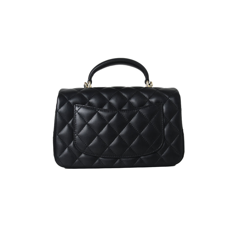 Chanel Quilted Mini Flap With Handle Lambskin Black Gold