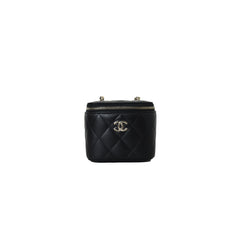 Chanel Mini Vanity Lambskin Bag With Pearl Chain Black Gold