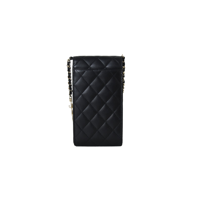 CHANEL Lambskin Quilted Flap Phone Holder With Chain White 1265396