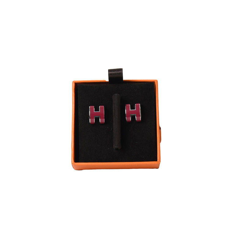 Hermes Pop H Earring Palladium Hardware Burgundy