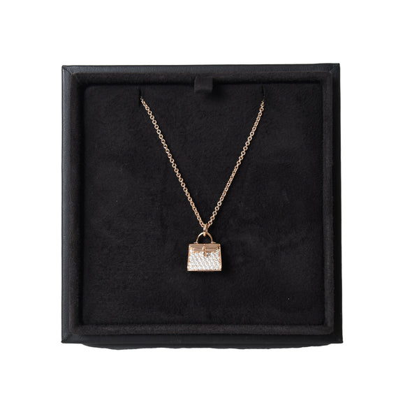Hermes Kelly Amulette Diamond Pendant Necklace Rose Gold