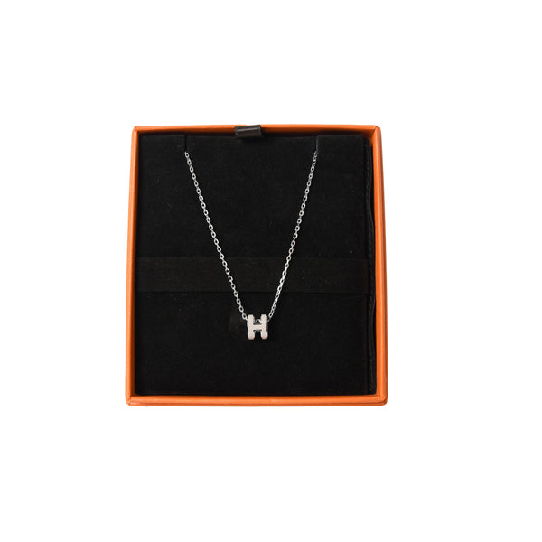 Hermes Mini Pop H Palladium Hardware Necklace Marron Glace