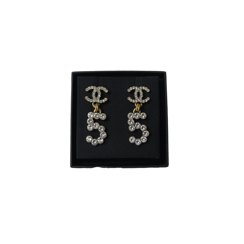 Chanel CC Logo Number No 5 Dangle Crystal Earring
