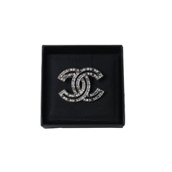 Chanel Baguette Crystal CC Brooch Silver
