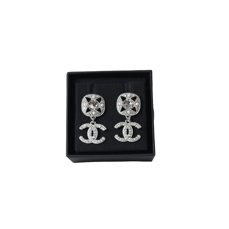 Chanel Square Crystal CC Logo Earring