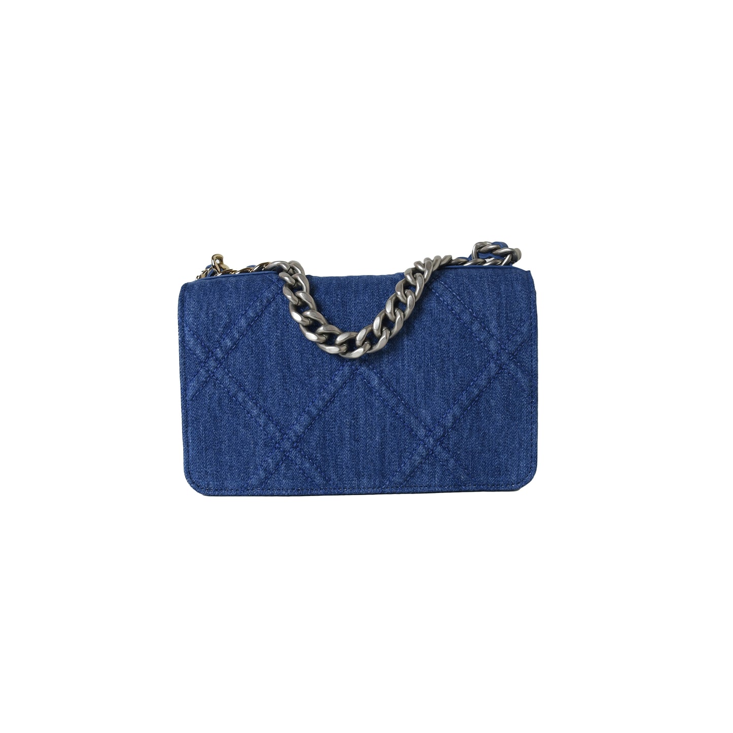 Chanel Quilted Wallet On Chain 19 Silver Denim Blue