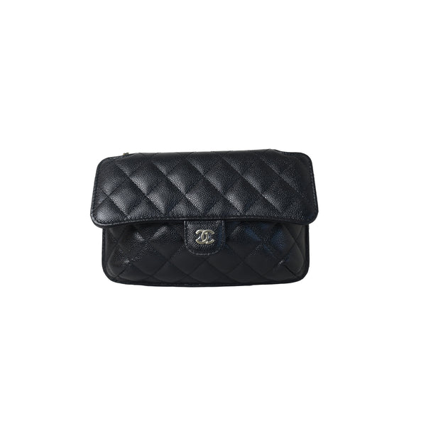 Chanel Caviar Fabric Quilted Foldable Tote With Chain Black Multicolor - NOBLEMARS