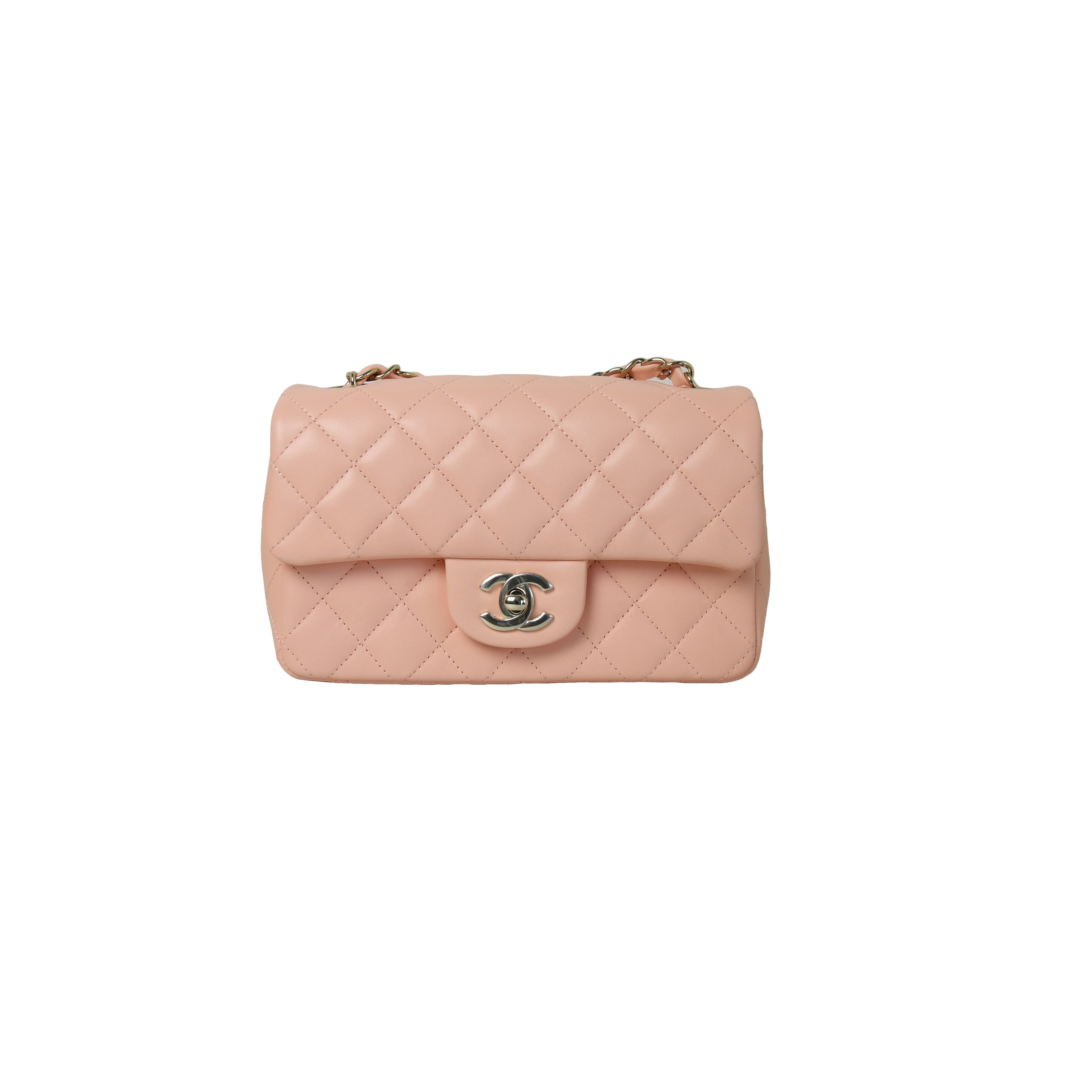 Chanel Mini Flap Bag Lambskin & Silver HW Green - NOBLEMARS