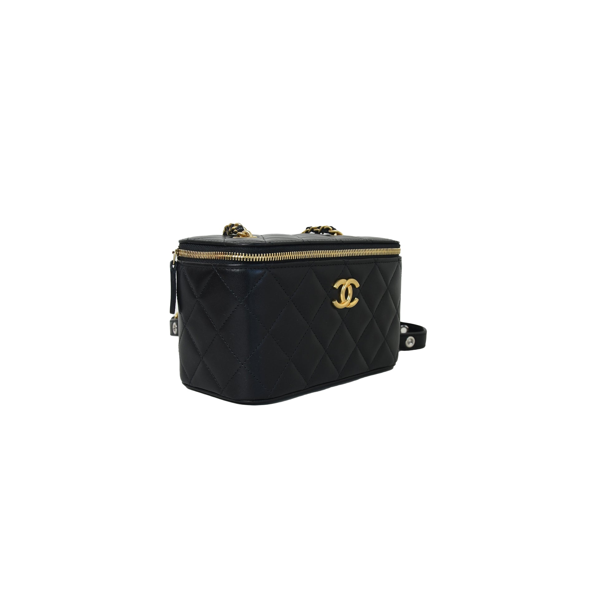 Chanel Long Vanity Case with Strap Gold  Black - NOBLEMARS