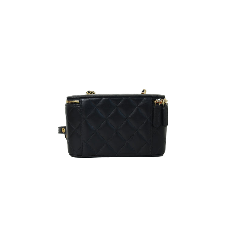 Chanel Black Quilted Grained Calfskin Small Vanity Case Gold