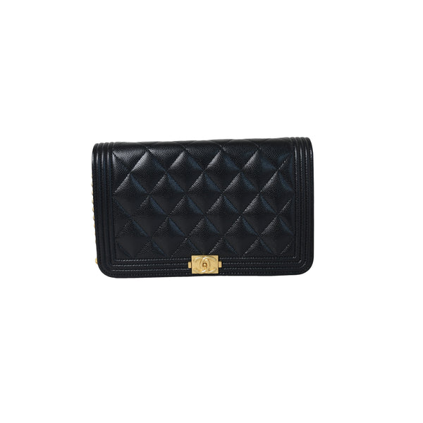 Chanel Boy Wallet On Chain Gold Black - NOBLEMARS