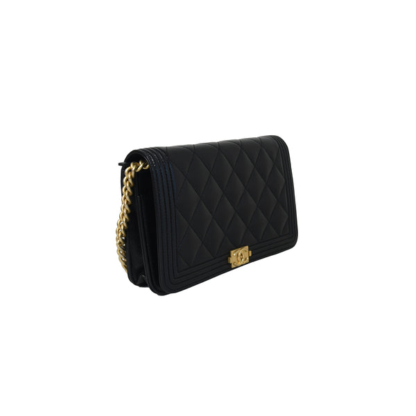 Chanel Boy Wallet On Chain Gold Black - NOBLEMARS