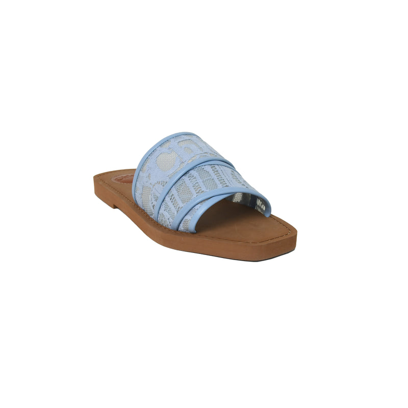 Chloe Woody Logo Lace Slides Ballad Blue NOBLEMARS