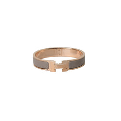 Hermes Enamel Narrow Clic H Bracelet Rose Gold Marron Glace - NOBLEMARS