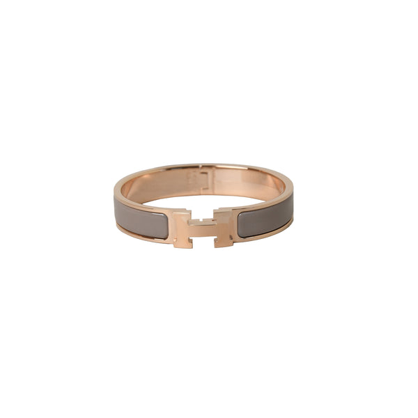 Hermes Enamel Narrow Clic H Bracelet Rose Gold Marron Glace - NOBLEMARS