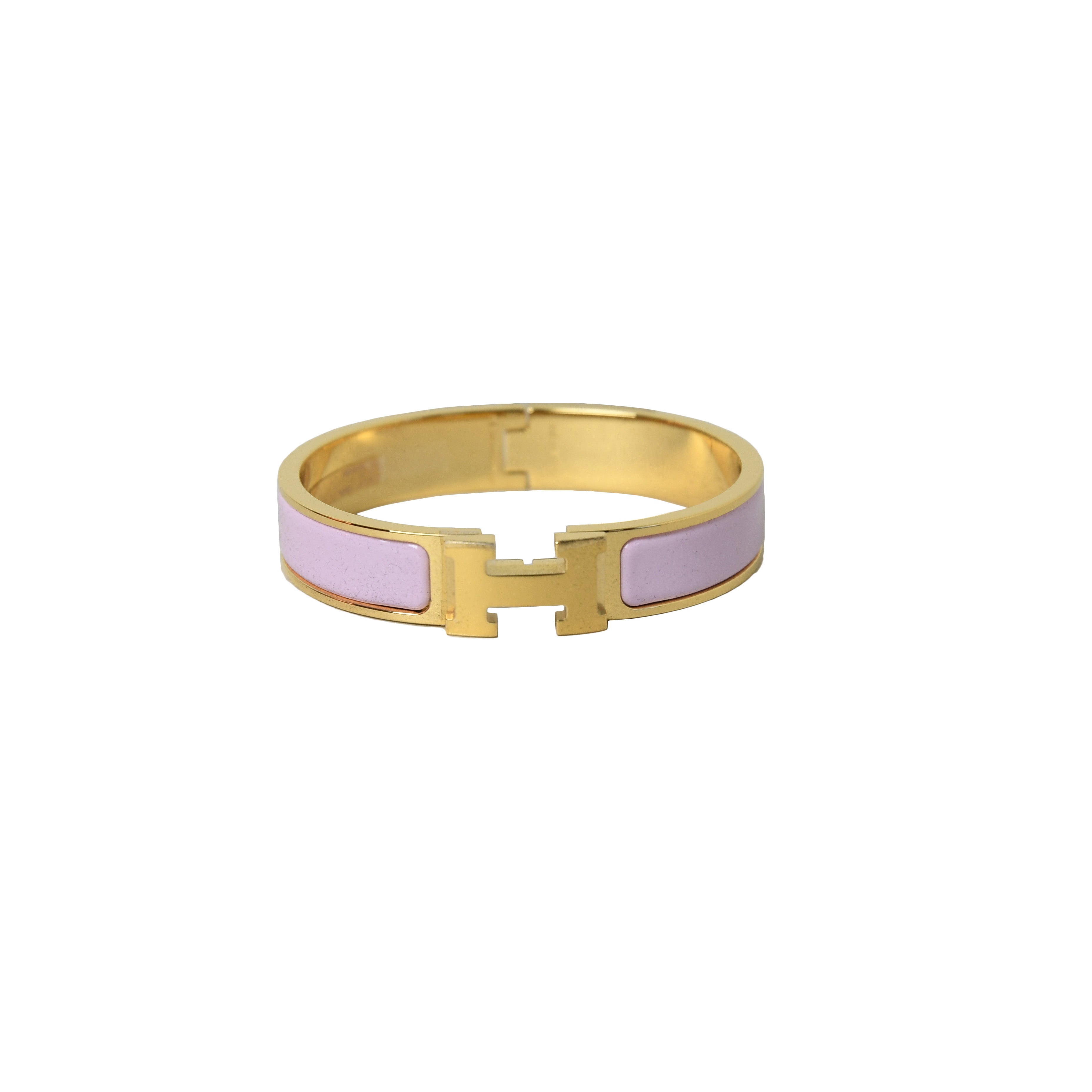 Hermes Rose Dragee Enamel Rose Gold Plated Clic-Clac H PM Wide Bracelet -  Yoogi's Closet